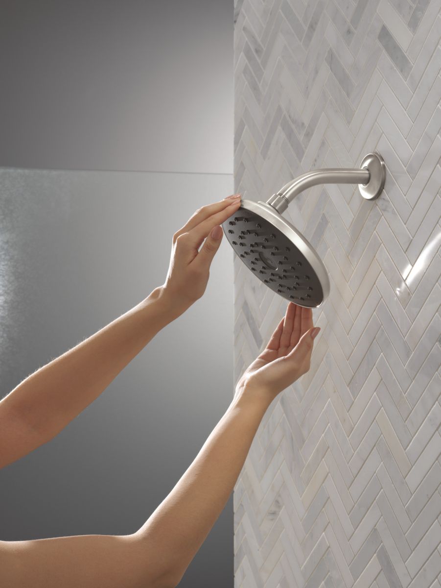 DELTA Universal Showering Components PivotPro Raincan Shower Head with TouchClean Spray Face — Spotshield Brushed Nickel