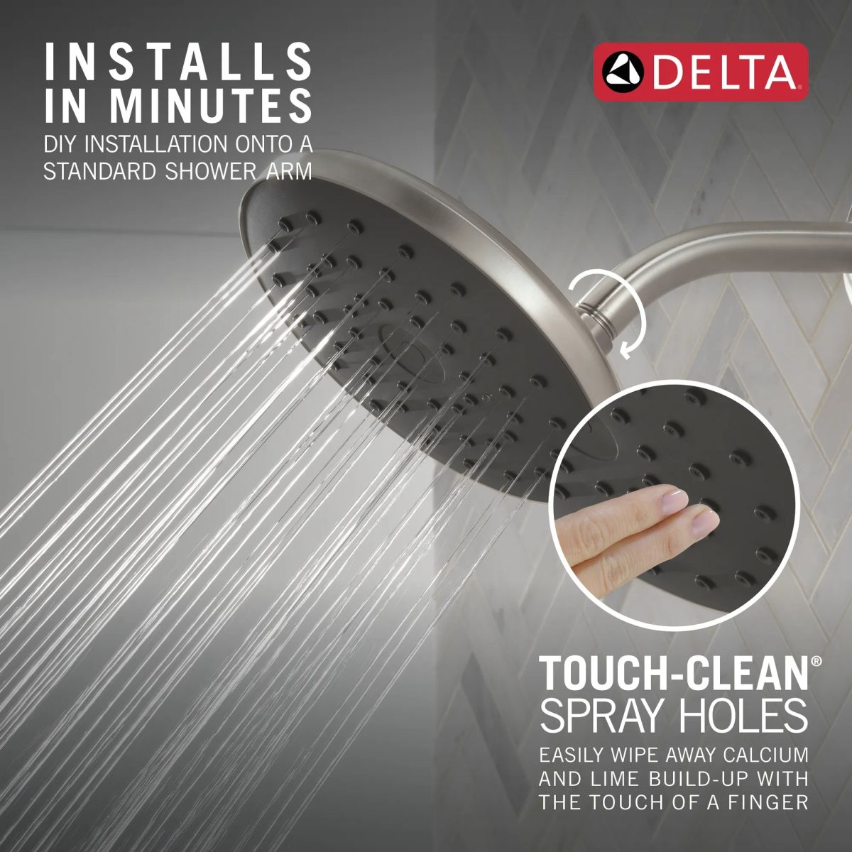 DELTA Universal Showering Components PivotPro Raincan Shower Head with TouchClean Spray Face — Spotshield Brushed Nickel
