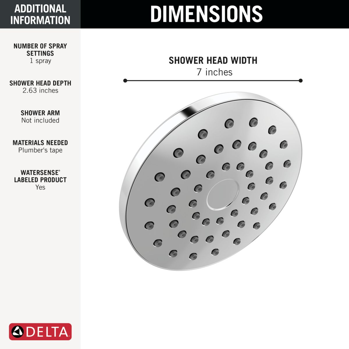 DELTA Universal Showering Components PivotPro Raincan Shower Head — Chrome