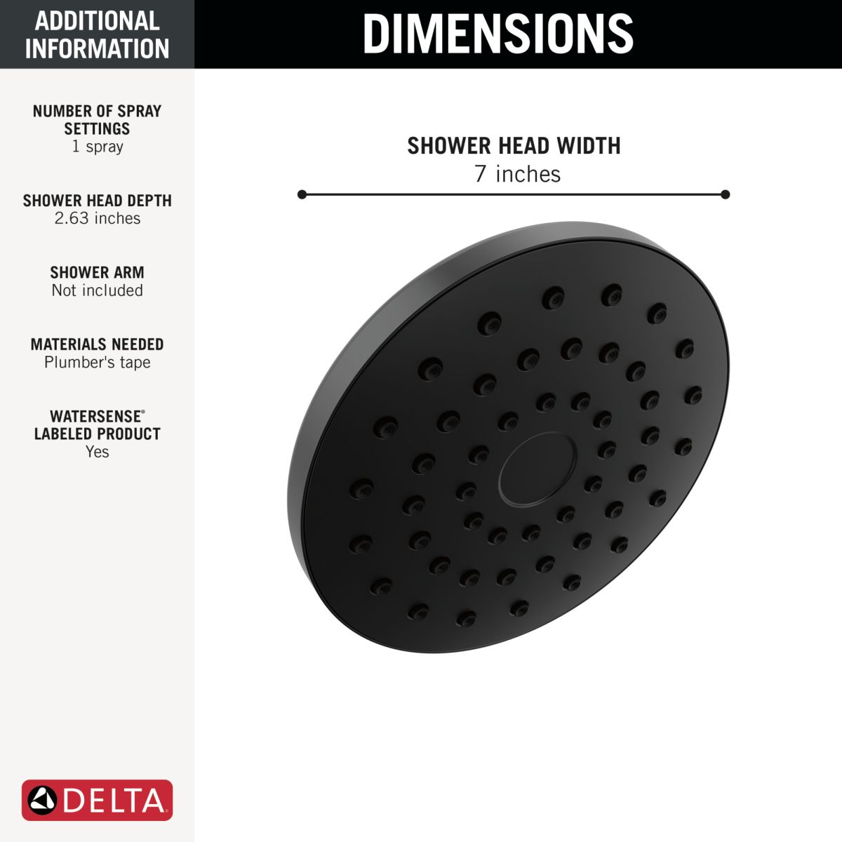 DELTA Universal Showering Components PivotPro Raincan Shower Head — Matte Black