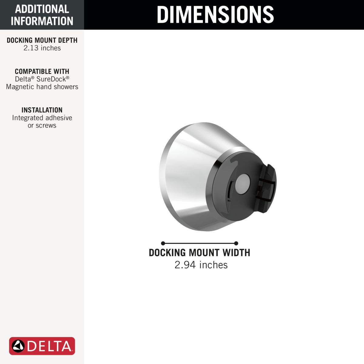 DELTA Universal Showering Components SureDock Magnetic Docking Mount — Chrome