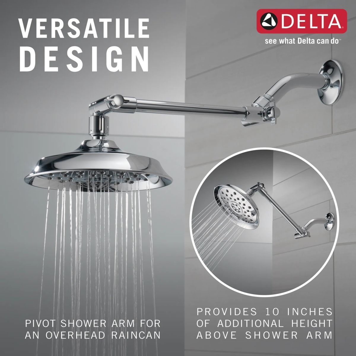 DELTA Universal Showering Components Shower Head with Adjustable Arm — Chrome