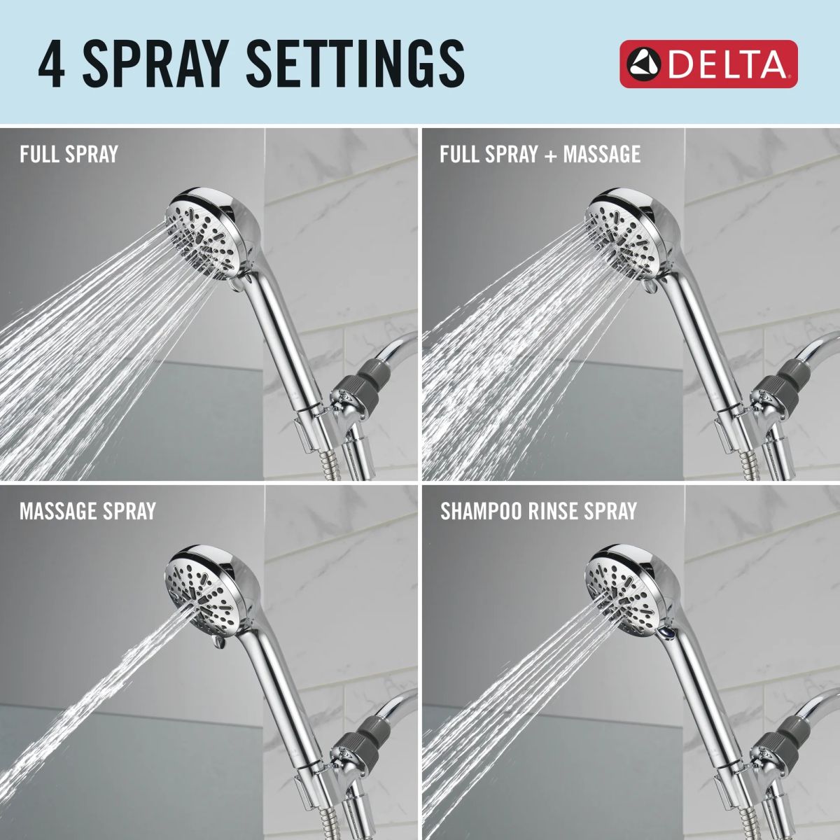 DELTA Universal Showering Components 4-Setting Hand Shower — Chrome