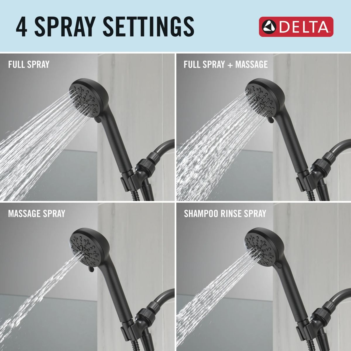 DELTA Universal Showering Components 4-Setting Hand Shower — Matte Black