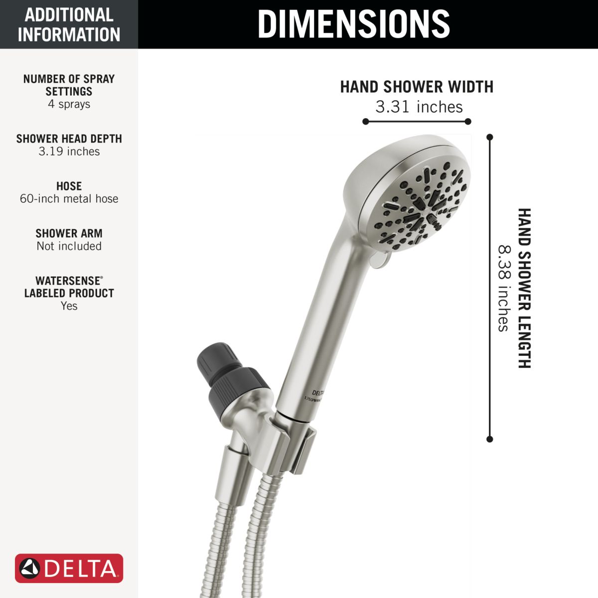 DELTA Universal Showering Components 4-Setting Hand Shower — Spotshield Brushed Nickel