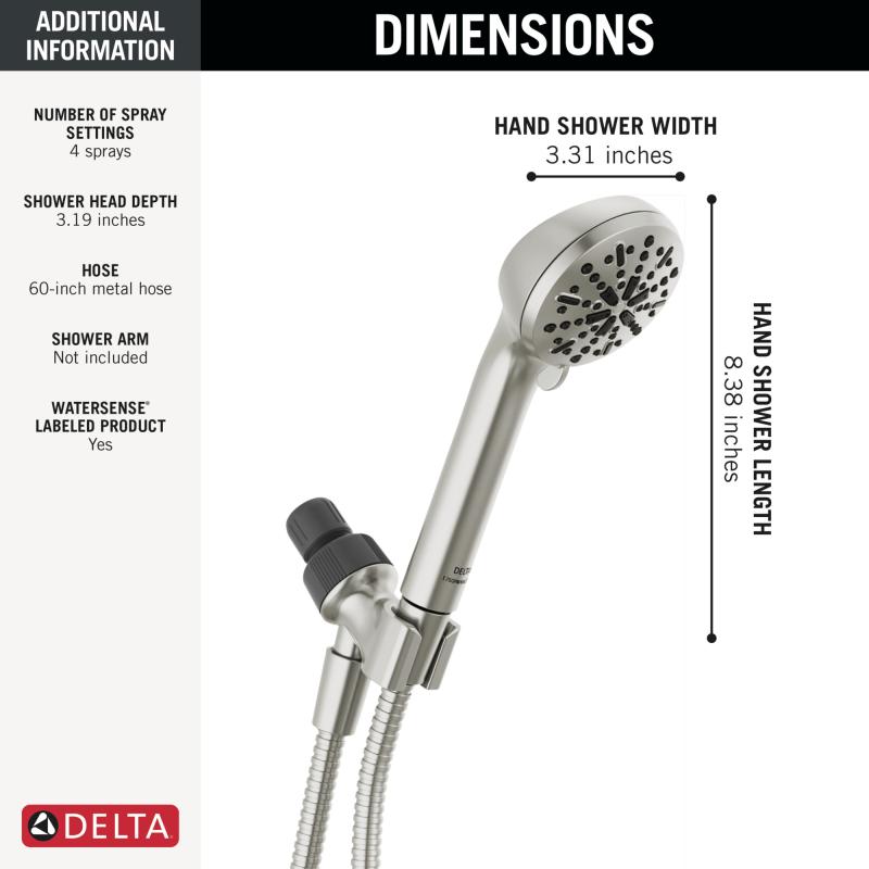 DELTA Universal Showering Components 4-Setting Hand Shower — Spotshield Brushed Nickel