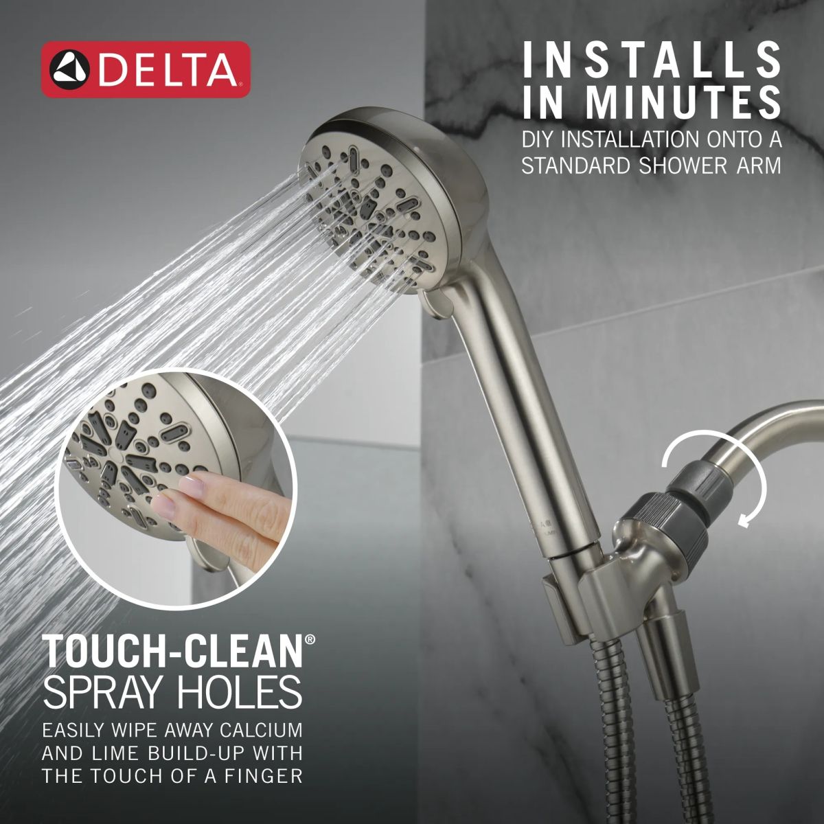 DELTA Universal Showering Components 4-Setting Hand Shower — Spotshield Brushed Nickel