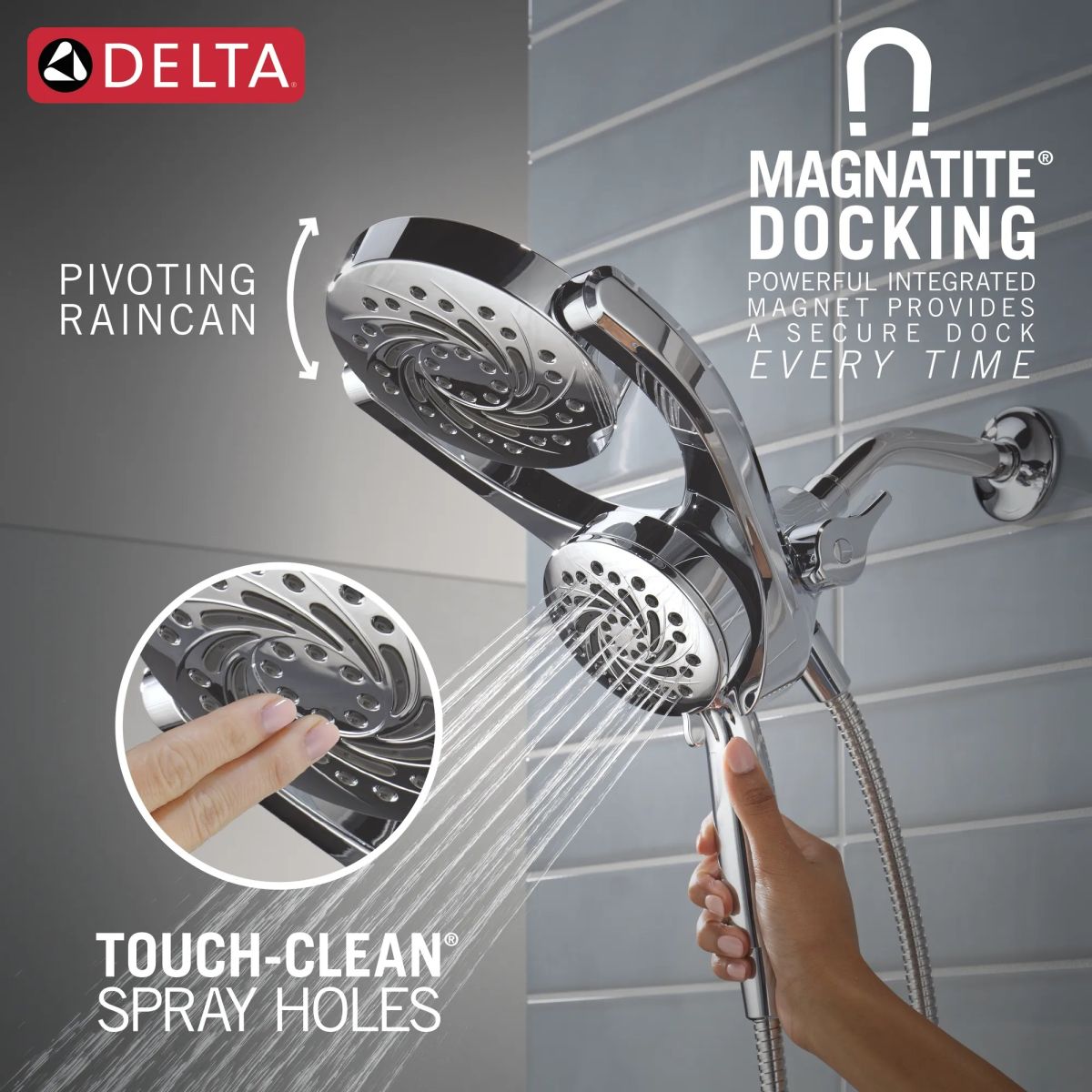 DELTA Universal Showering Components 5-Setting HydroRain with ProClean — Chrome