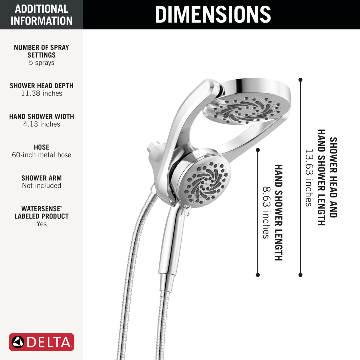 DELTA Universal Showering Components 5-Setting HydroRain with ProClean — Chrome