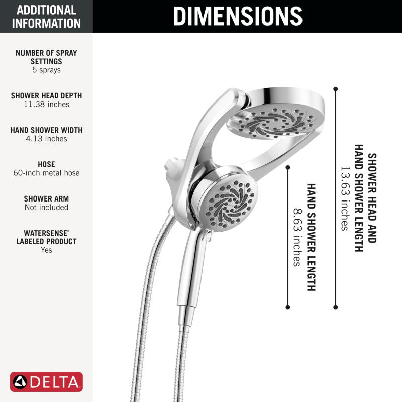 DELTA Universal Showering Components 5-Setting HydroRain with ProClean — Chrome