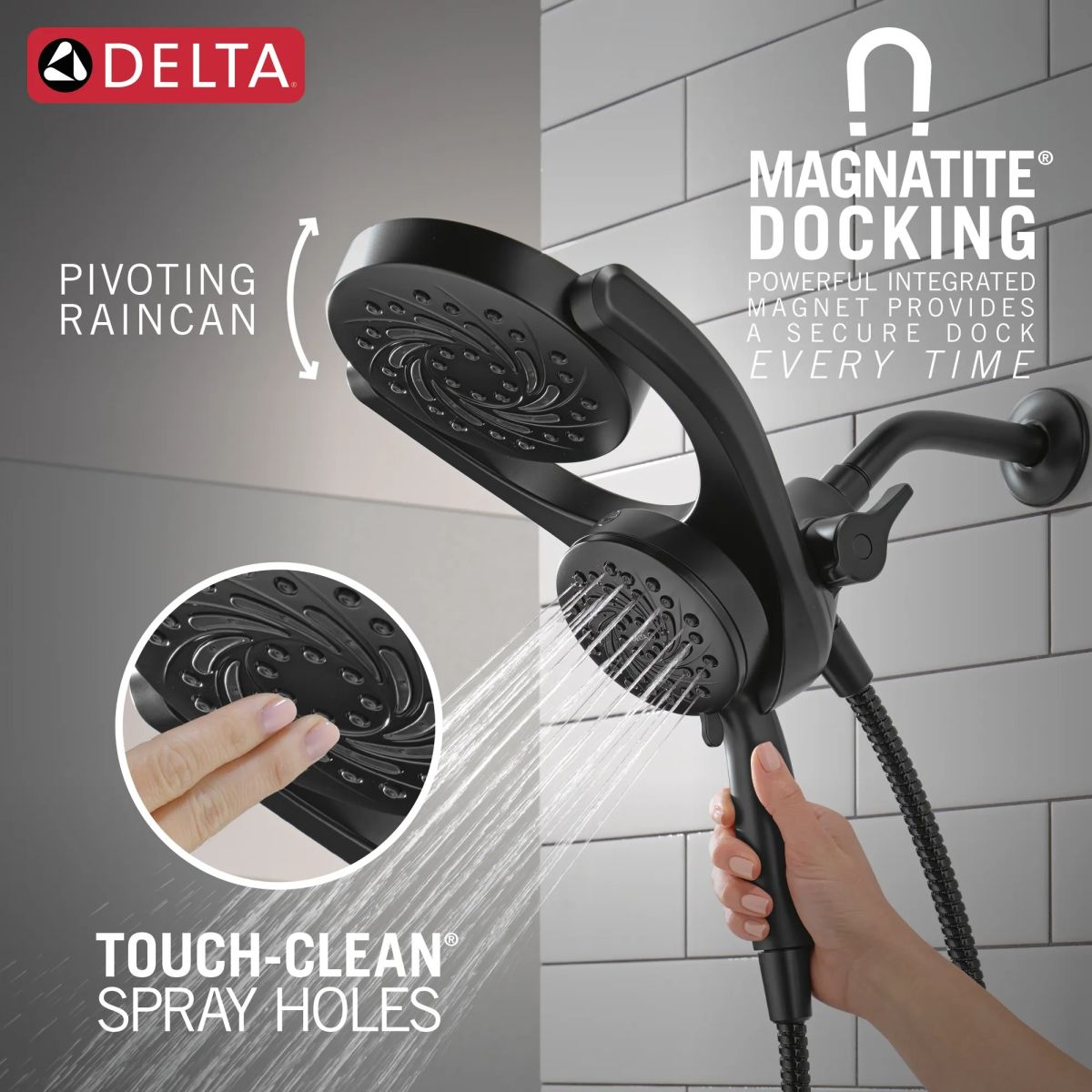 DELTA Universal Showering Components 5-Setting HydroRain with ProClean — Matte Black
