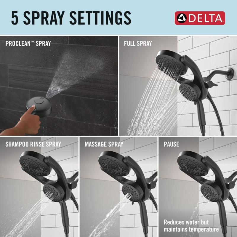 DELTA Universal Showering Components 5-Setting HydroRain with ProClean — Matte Black