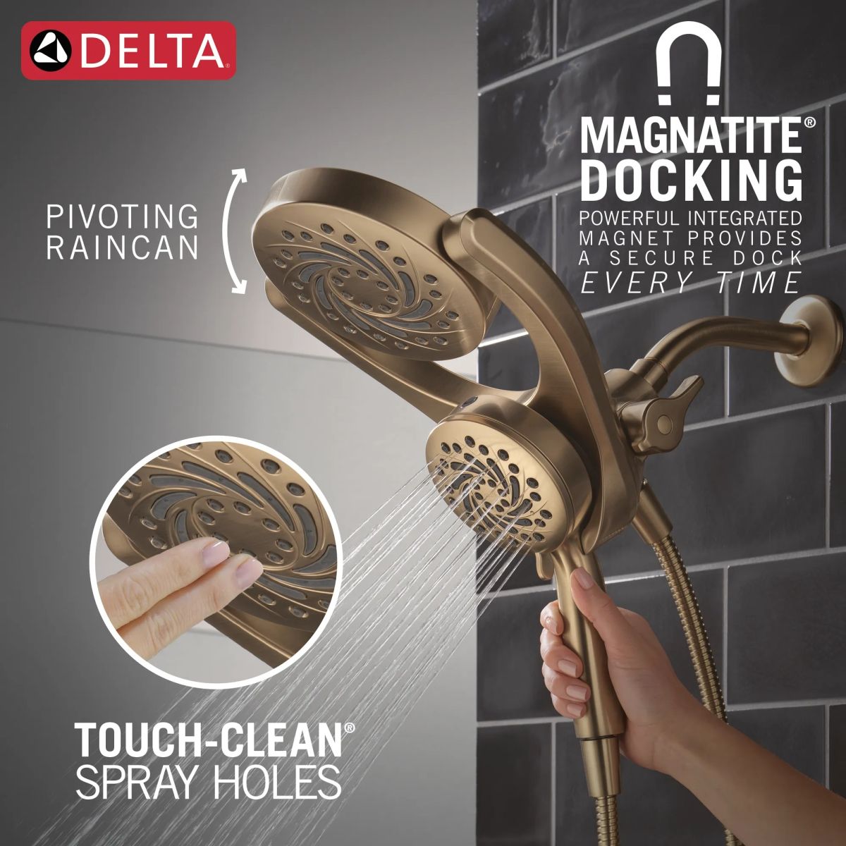 DELTA Universal Showering Components 5-Setting HydroRain with ProClean — Champagne Bronze