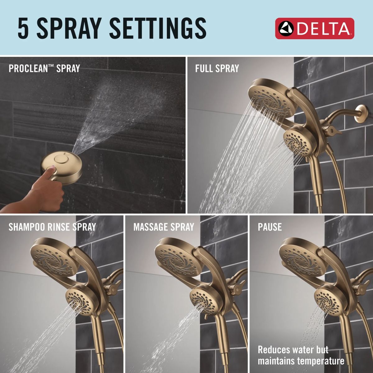 DELTA Universal Showering Components 5-Setting HydroRain with ProClean — Champagne Bronze
