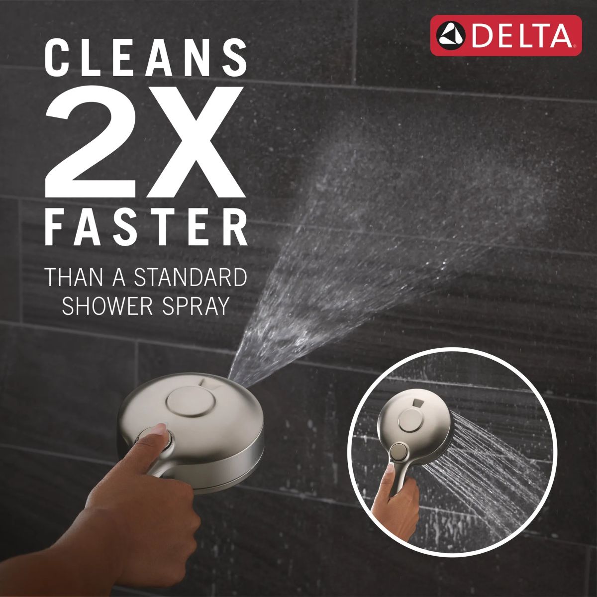 DELTA Universal Showering Components 5-Setting HydroRain with ProClean — Spotshield Brushed Nickel