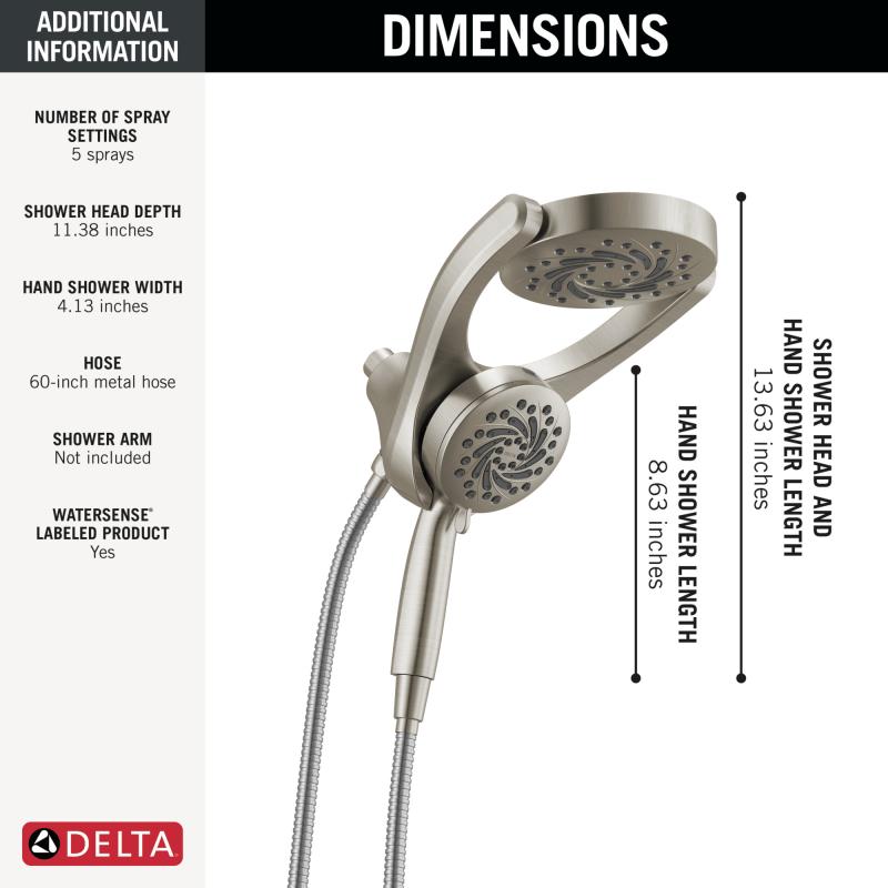 DELTA Universal Showering Components 5-Setting HydroRain with ProClean — Spotshield Brushed Nickel