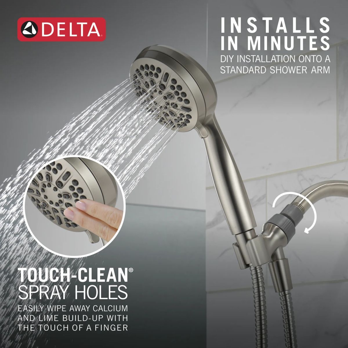 DELTA Universal Showering Components 5 Setting Hand Shower — Spotshield Brushed Nickel