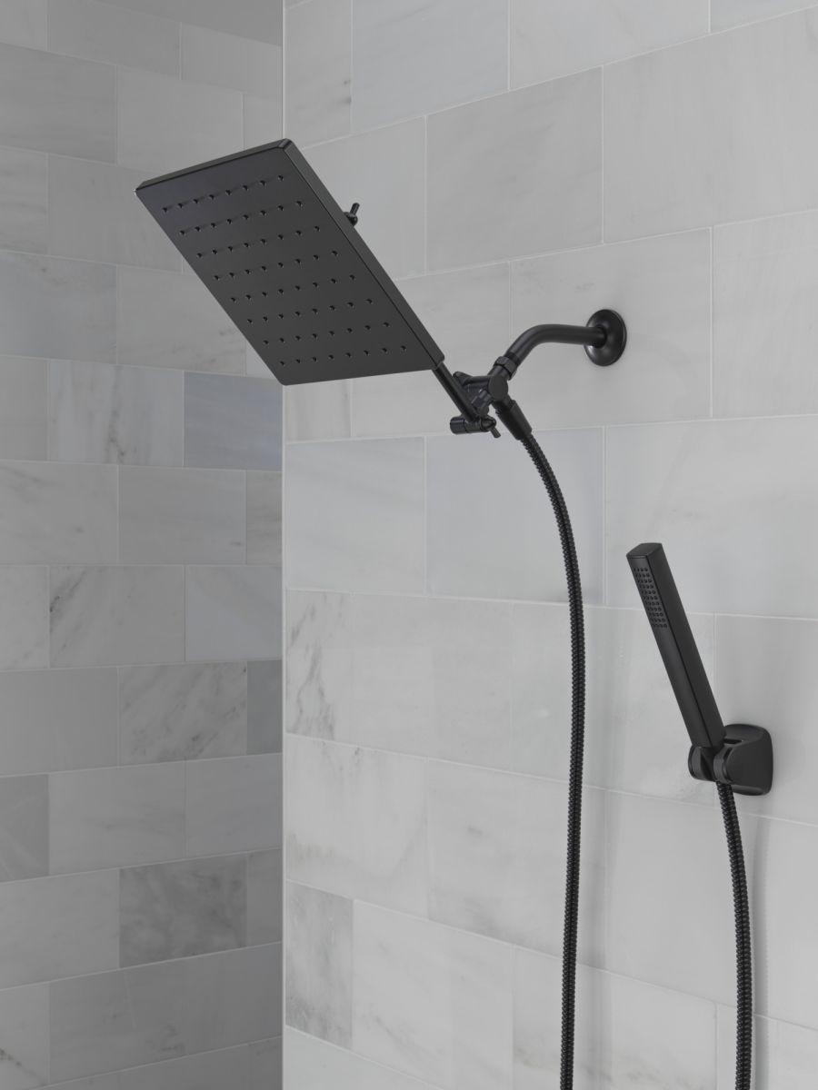 DELTA Universal Showering Components 10 inch Raincan Shower Head & Hand Held Combo with Adjustable Extension Arm — Matte Black
