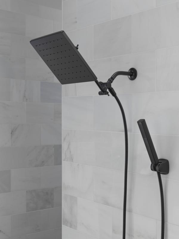 DELTA Universal Showering Components 10 inch Raincan Shower Head & Hand Held Combo with Adjustable Extension Arm — Matte Black