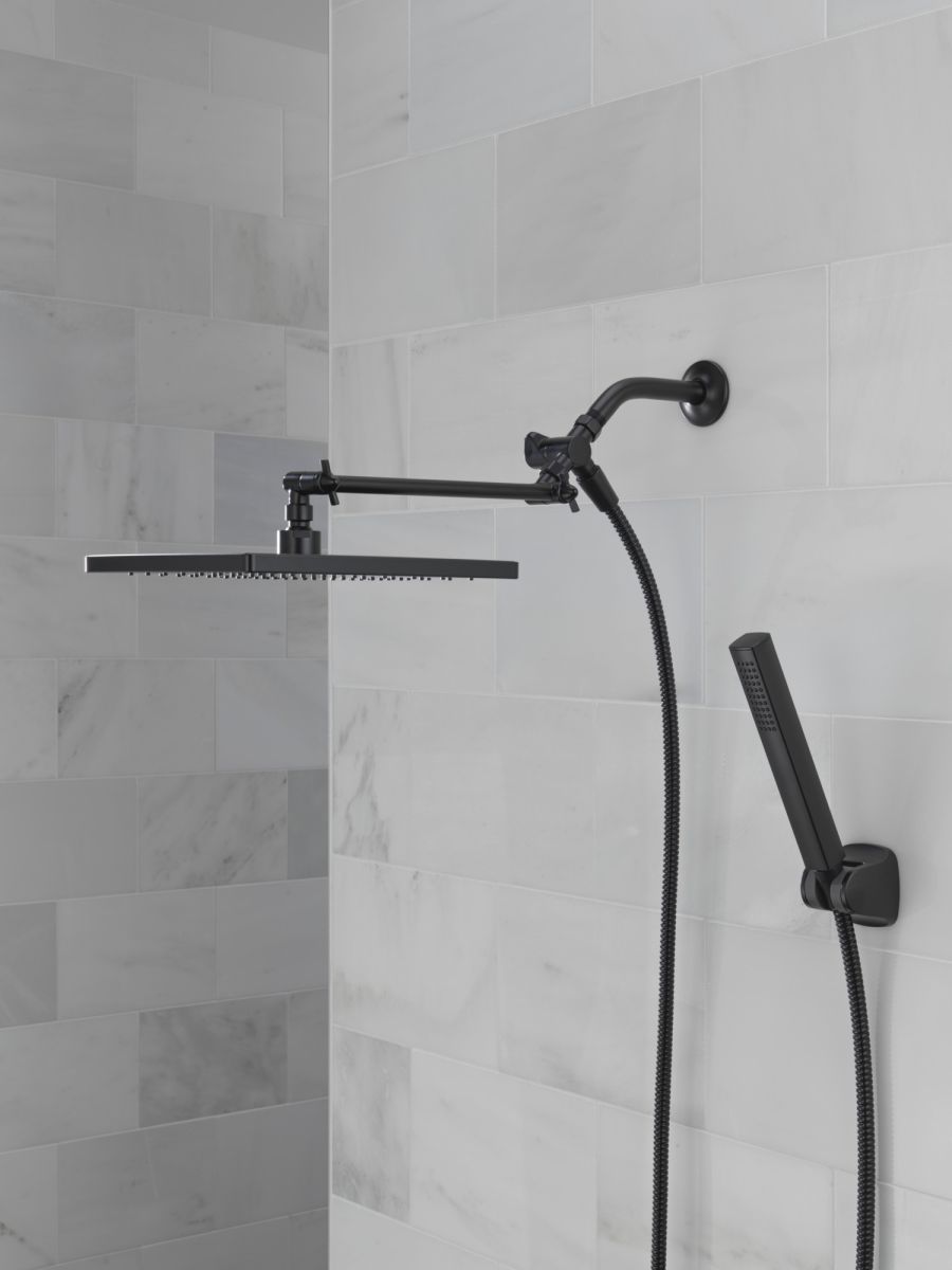 DELTA Universal Showering Components 10 inch Raincan Shower Head & Hand Held Combo with Adjustable Extension Arm — Matte Black