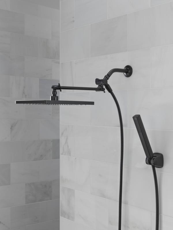 DELTA Universal Showering Components 10 inch Raincan Shower Head & Hand Held Combo with Adjustable Extension Arm — Matte Black