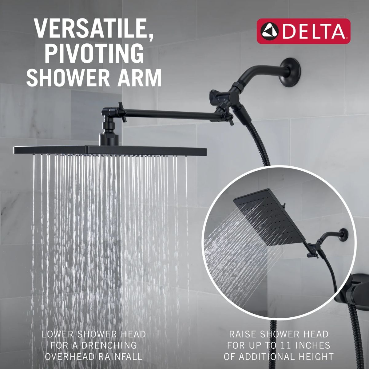 DELTA Universal Showering Components 10 inch Raincan Shower Head & Hand Held Combo with Adjustable Extension Arm — Matte Black