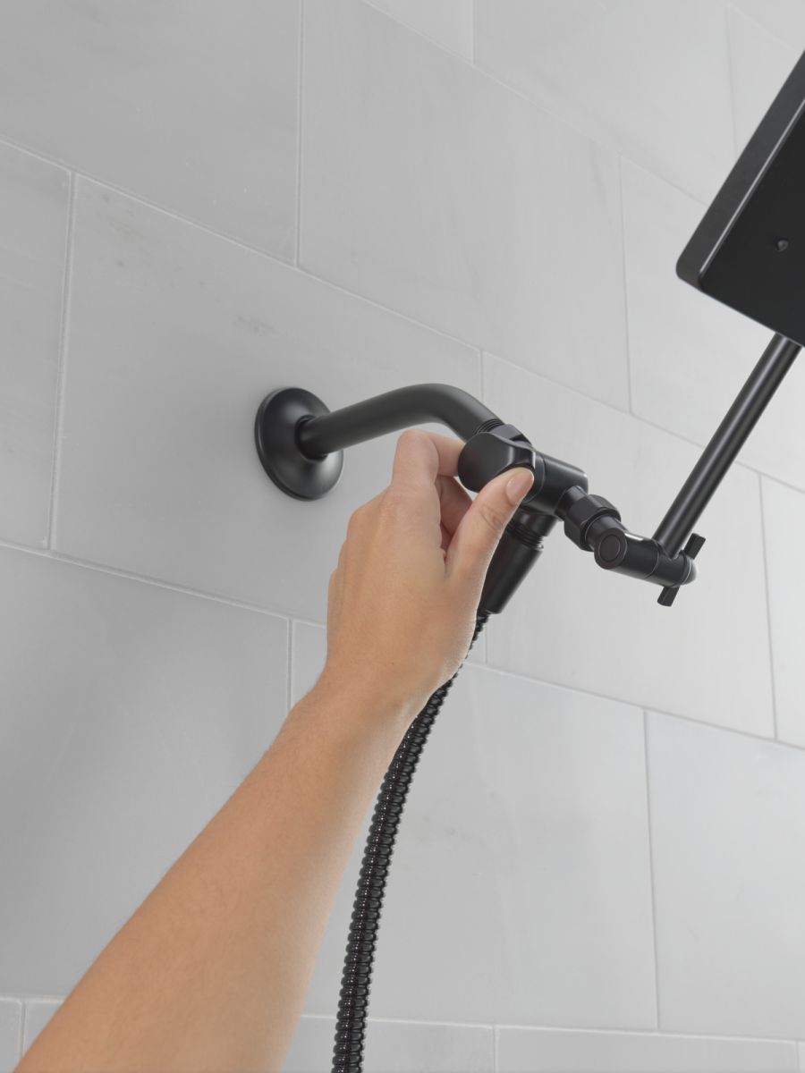 DELTA Universal Showering Components 10 inch Raincan Shower Head & Hand Held Combo with Adjustable Extension Arm — Matte Black