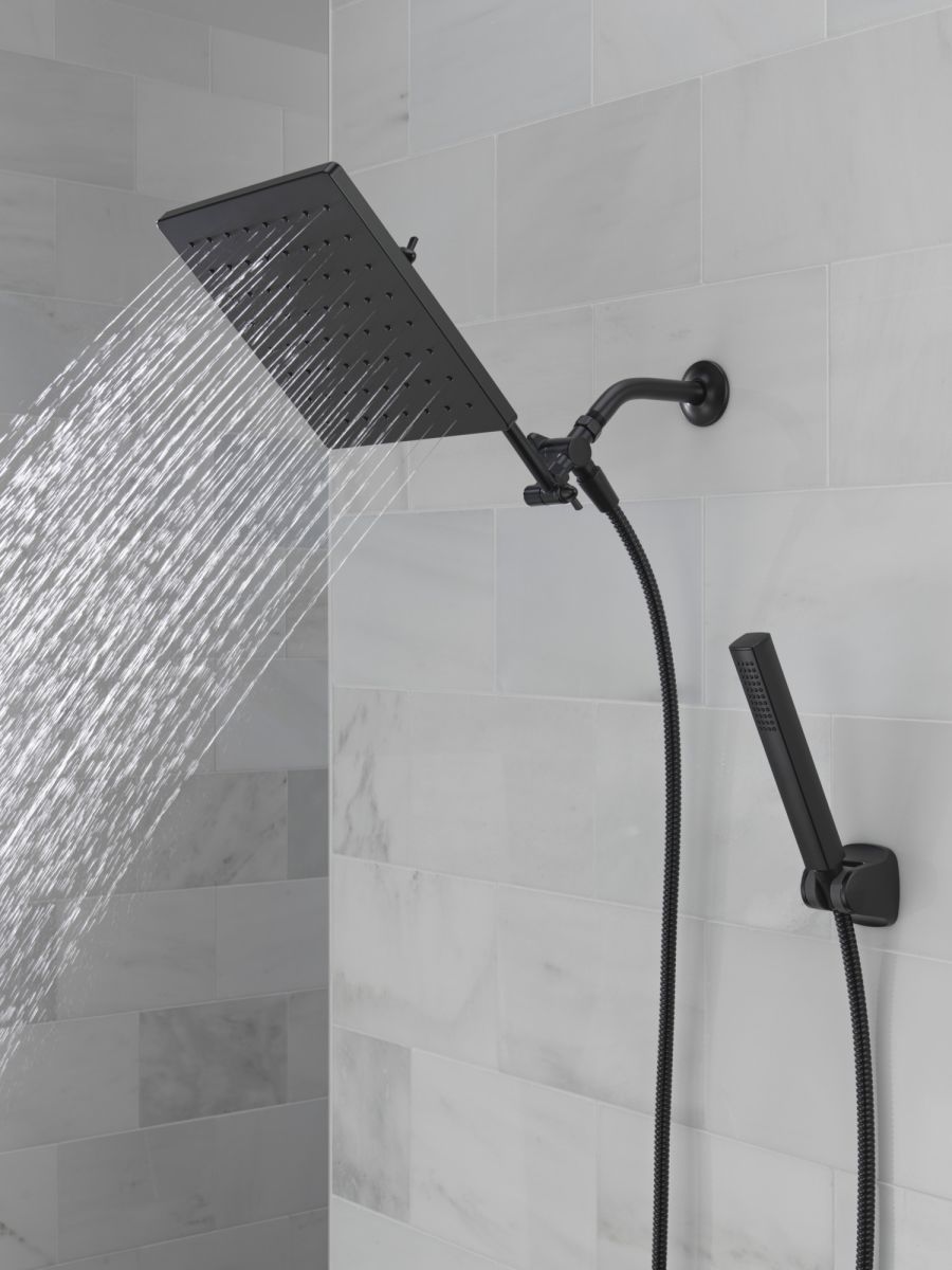 DELTA Universal Showering Components 10 inch Raincan Shower Head & Hand Held Combo with Adjustable Extension Arm — Matte Black