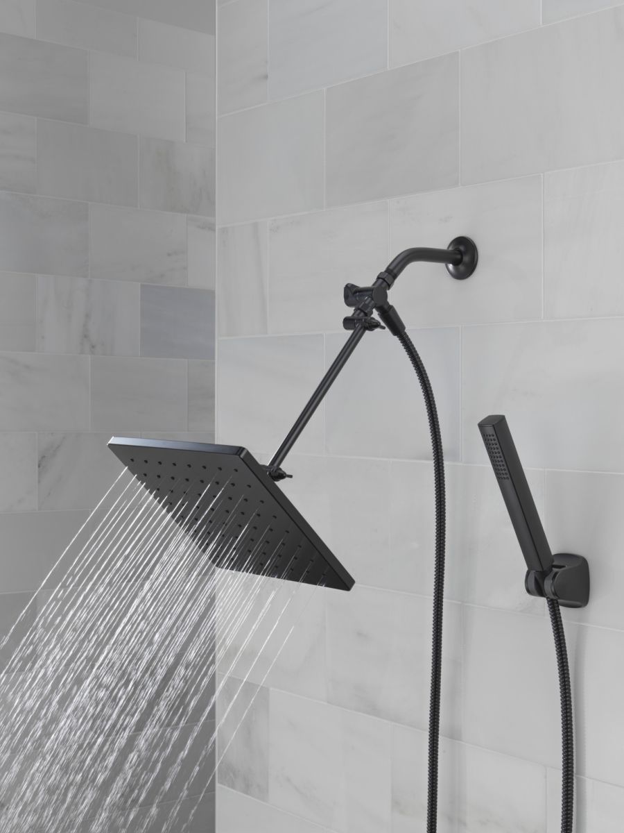 DELTA Universal Showering Components 10 inch Raincan Shower Head & Hand Held Combo with Adjustable Extension Arm — Matte Black