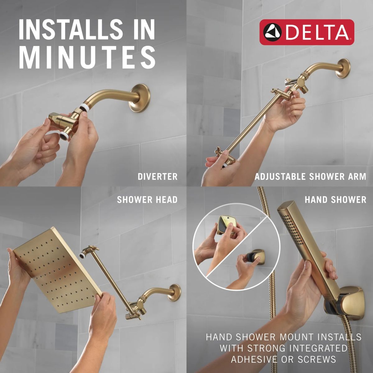 DELTA Universal Showering Components 10 inch Raincan Shower Head & Hand Held Combo with Adjustable Extension Arm — Champagne Bronze