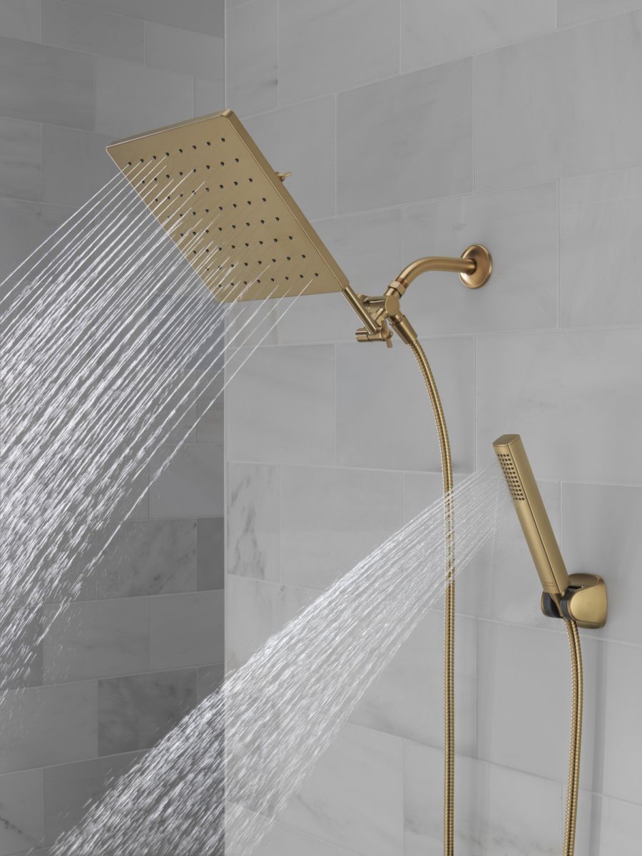DELTA Universal Showering Components 10 inch Raincan Shower Head & Hand Held Combo with Adjustable Extension Arm — Champagne Bronze