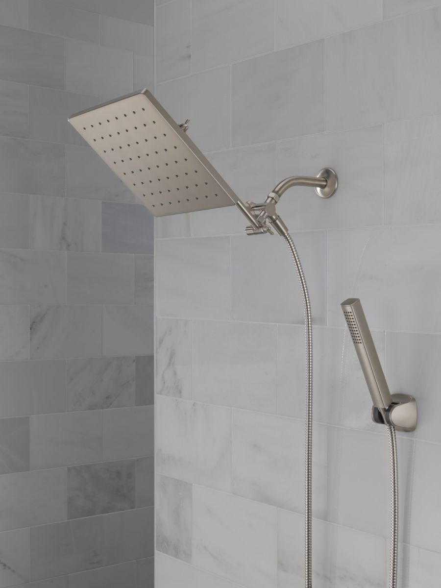 DELTA Universal Showering Components 10 inch Raincan Shower Head & Hand Held Combo with Adjustable Extension Arm — Spotshield Brushed Nickel