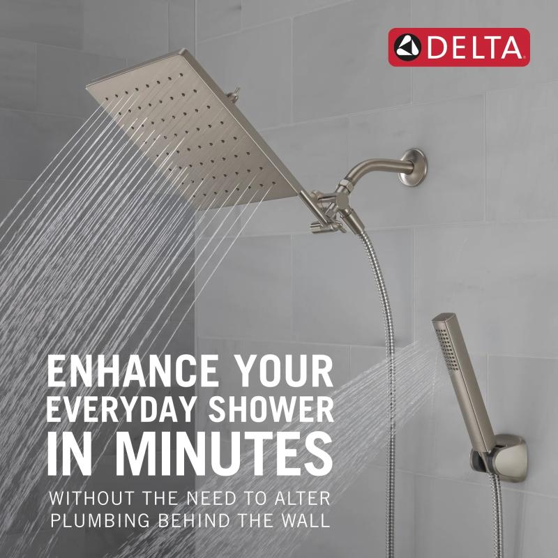 DELTA Universal Showering Components 10 inch Raincan Shower Head & Hand Held Combo with Adjustable Extension Arm — Spotshield Brushed Nickel