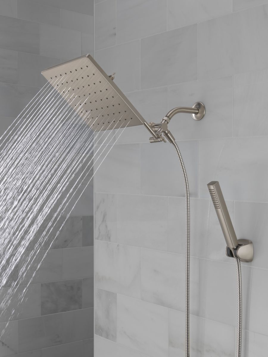 DELTA Universal Showering Components 10 inch Raincan Shower Head & Hand Held Combo with Adjustable Extension Arm — Spotshield Brushed Nickel