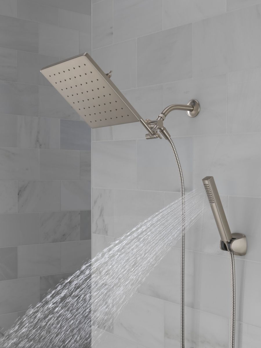 DELTA Universal Showering Components 10 inch Raincan Shower Head & Hand Held Combo with Adjustable Extension Arm — Spotshield Brushed Nickel
