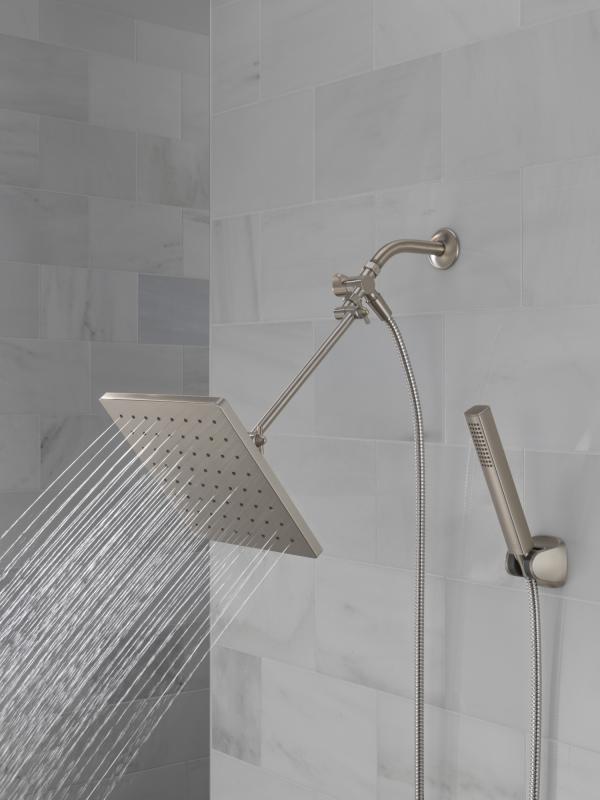 DELTA Universal Showering Components 10 inch Raincan Shower Head & Hand Held Combo with Adjustable Extension Arm — Spotshield Brushed Nickel