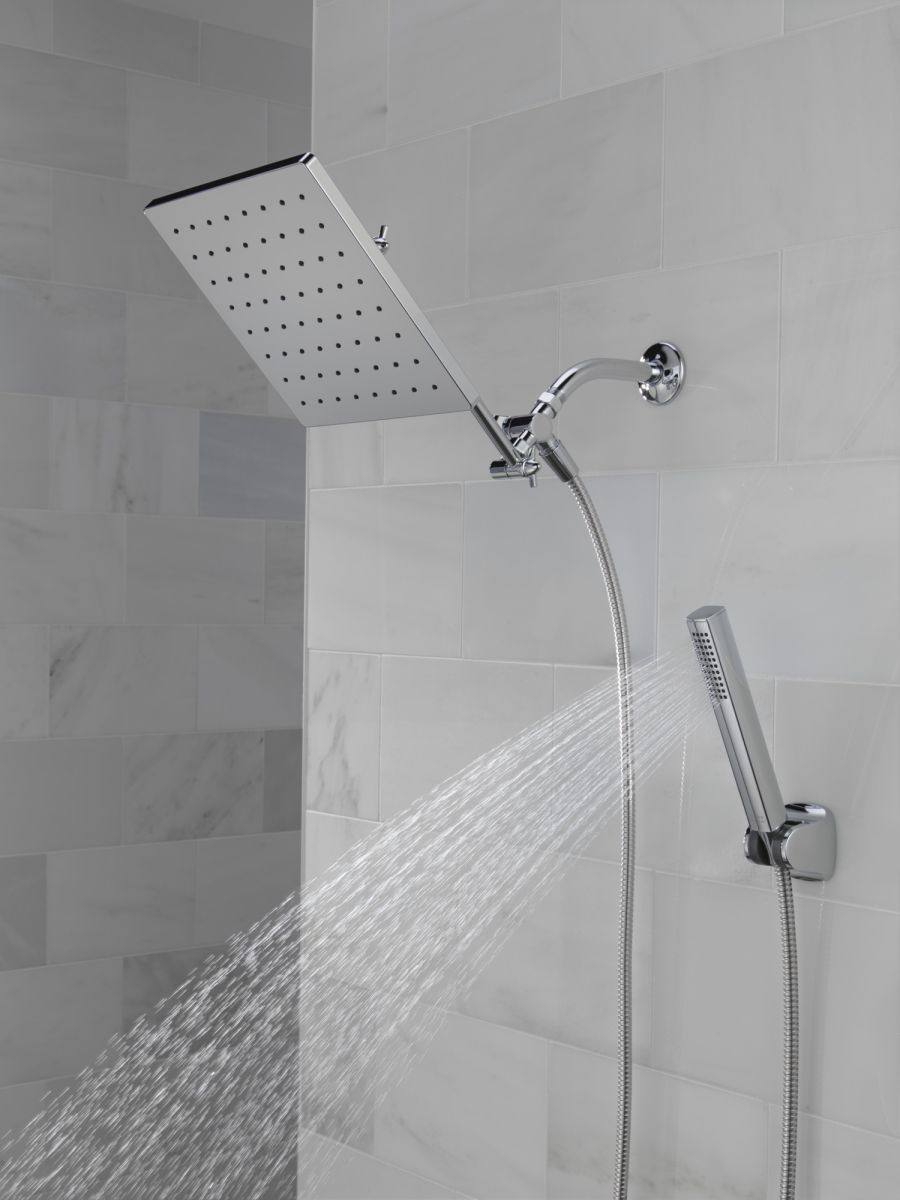 DELTA Universal Showering Components 10 inch Raincan Shower Head & Hand Held Combo with Adjustable Extension Arm — Chrome