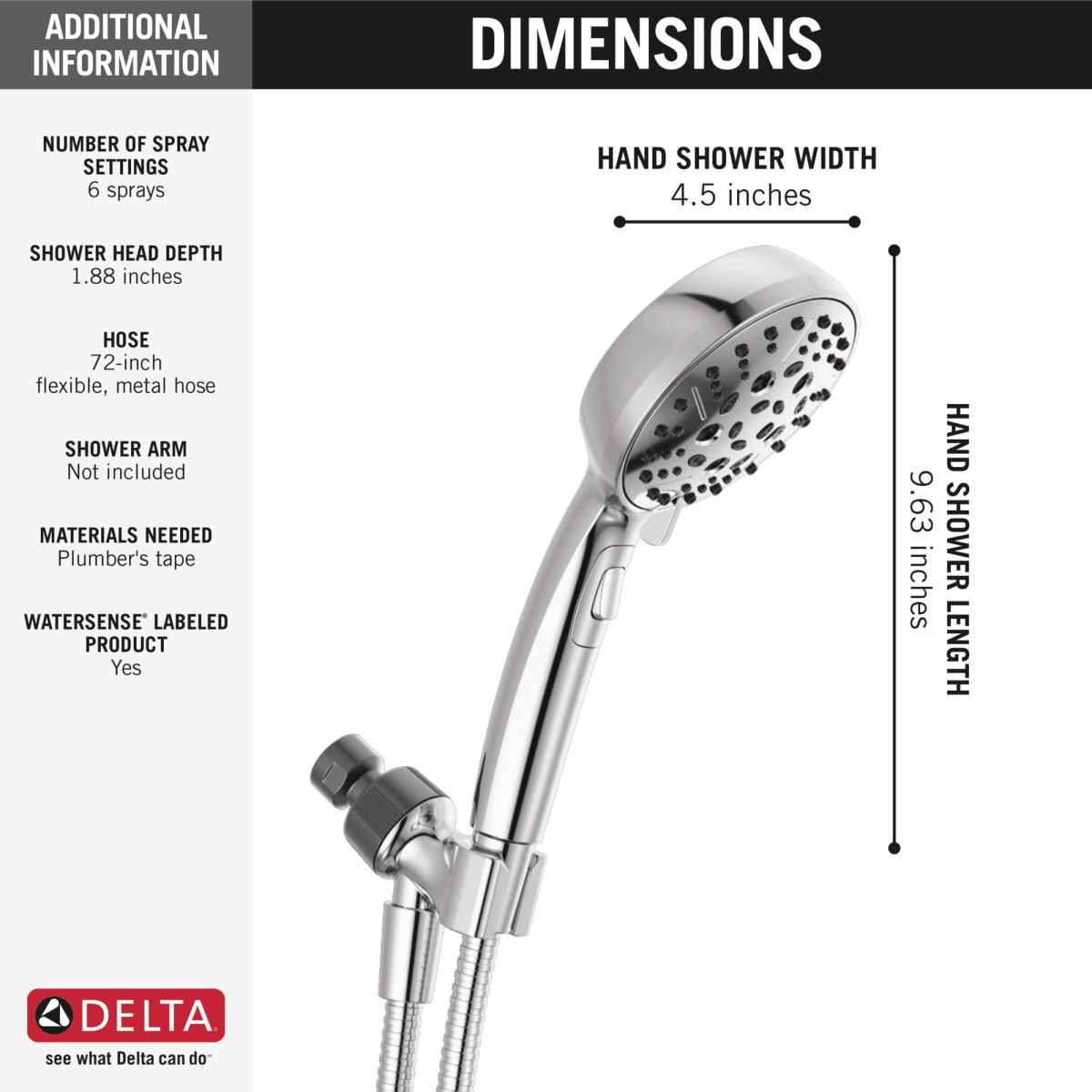 DELTA Universal Showering Components H2Okinetic 6-Setting Hand Shower — Chrome