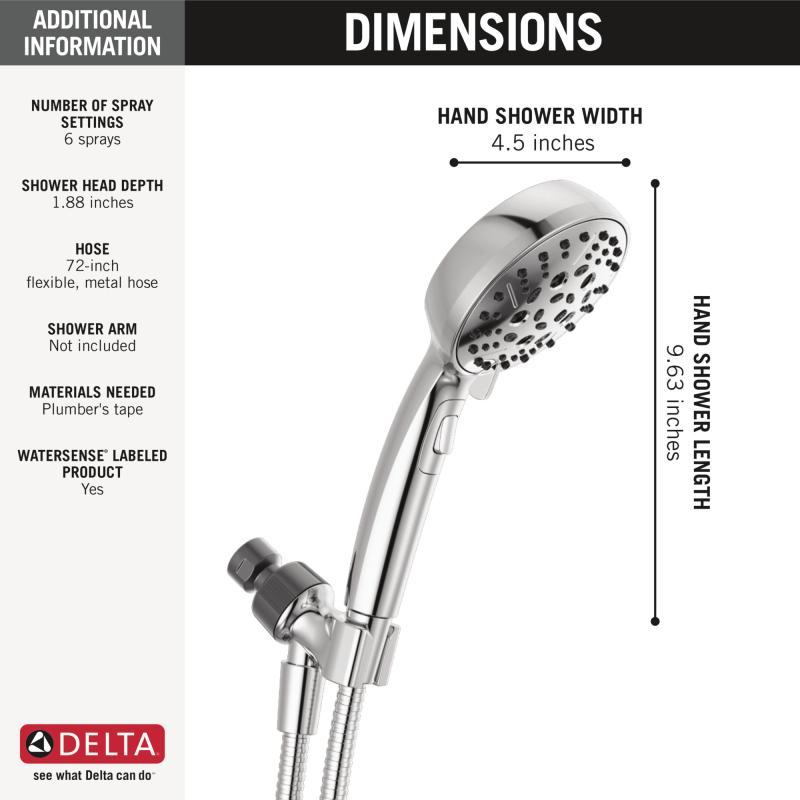 DELTA Universal Showering Components H2Okinetic 6-Setting Hand Shower — Chrome