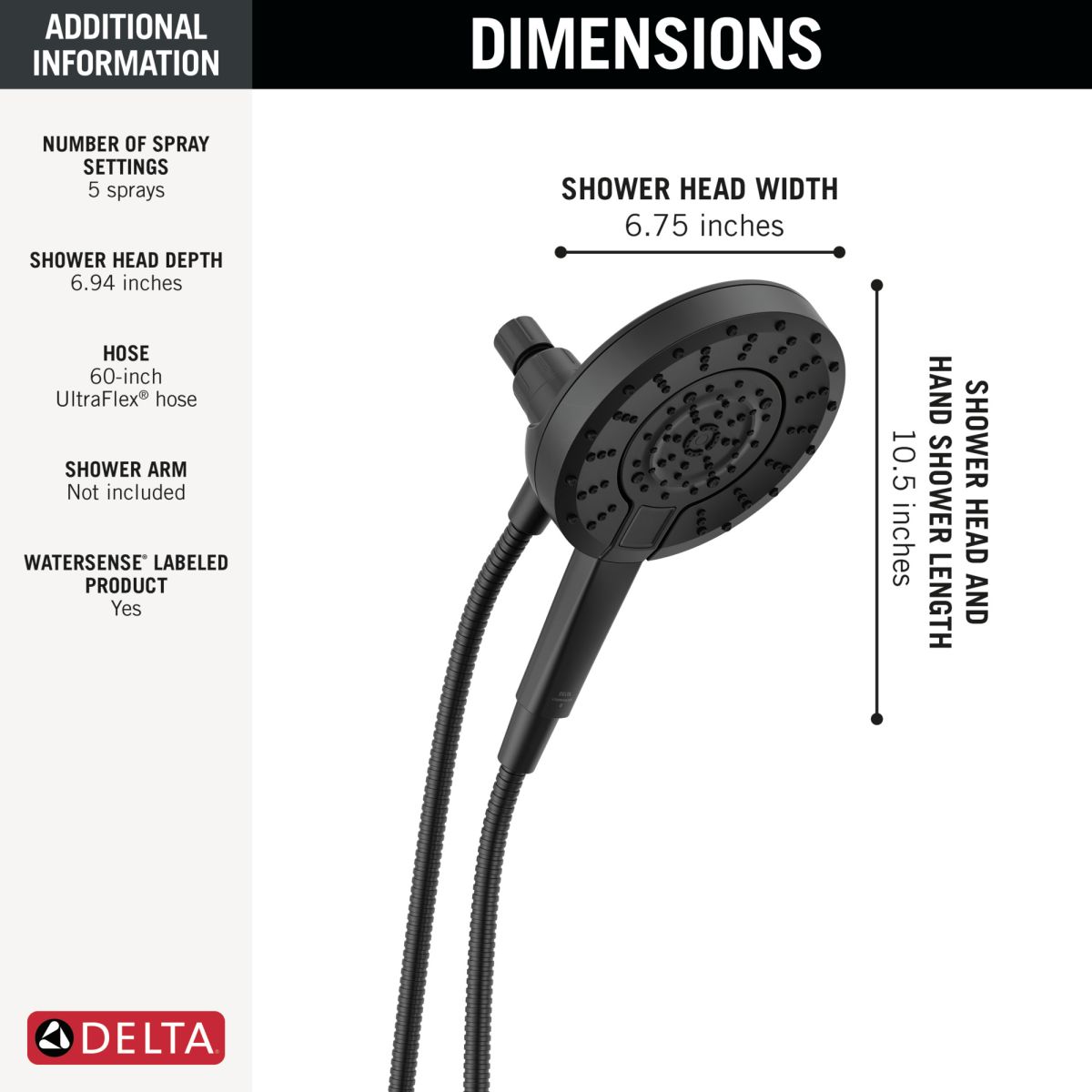 DELTA Universal Showering Components 5-Setting In2ition with ProClean — Matte Black