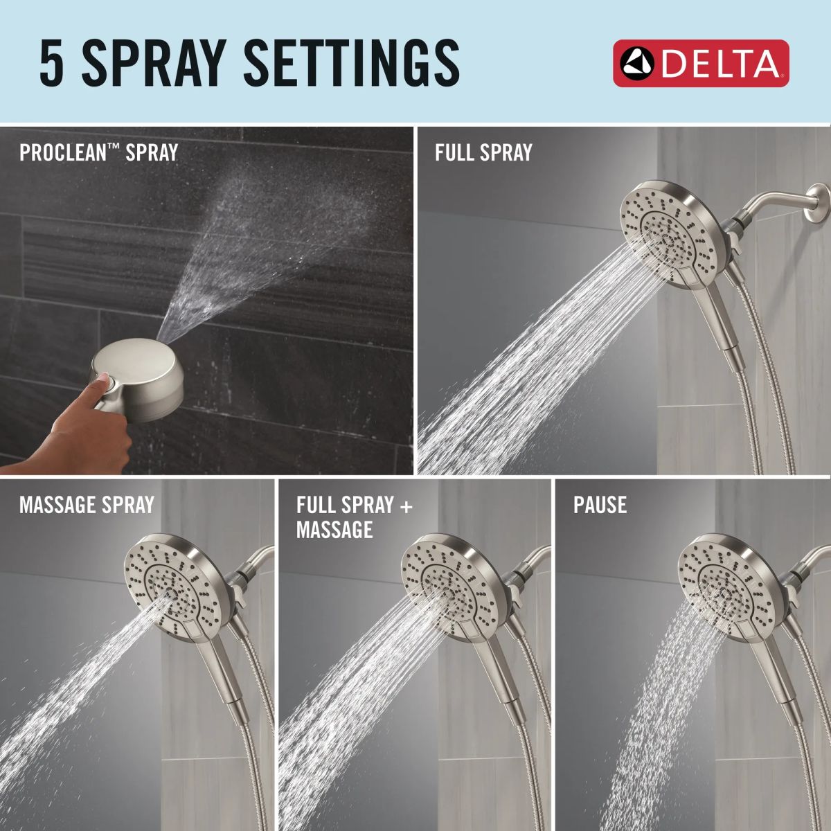 DELTA Universal Showering Components 5-Setting In2ition with ProClean — Spotshield Brushed Nickel