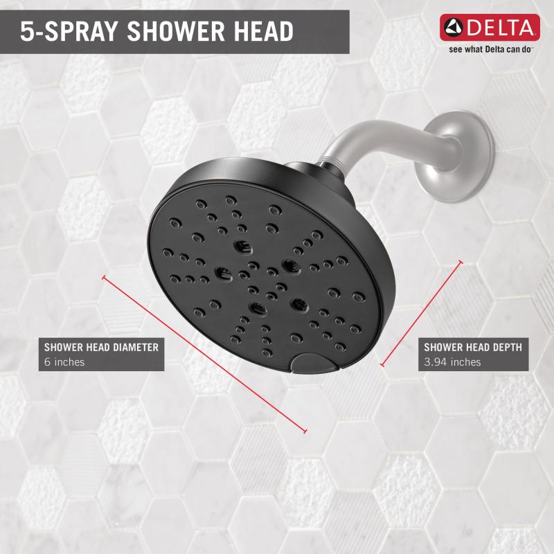 DELTA Universal Showering Components H2Okinetic 5-Setting Shower Head — Matte Black