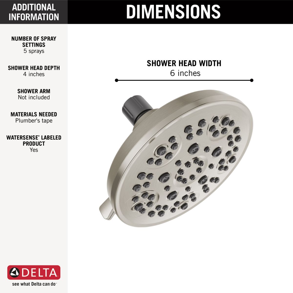 DELTA Universal Showering Components 5-Setting Shower Head — Spotshield Brushed Nickel