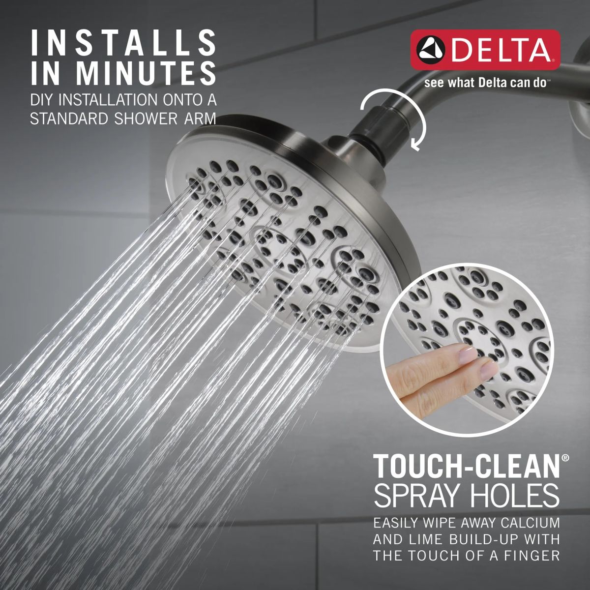 DELTA Universal Showering Components 5-Setting Shower Head — Spotshield Brushed Nickel
