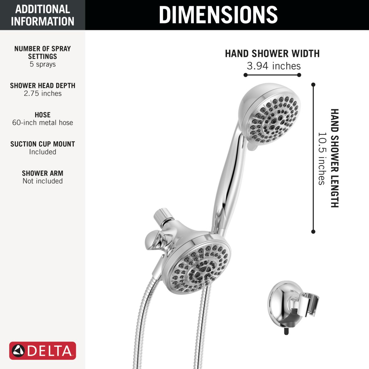 DELTA Universal Showering Components 5 Function Combo Pack Shower — Chrome