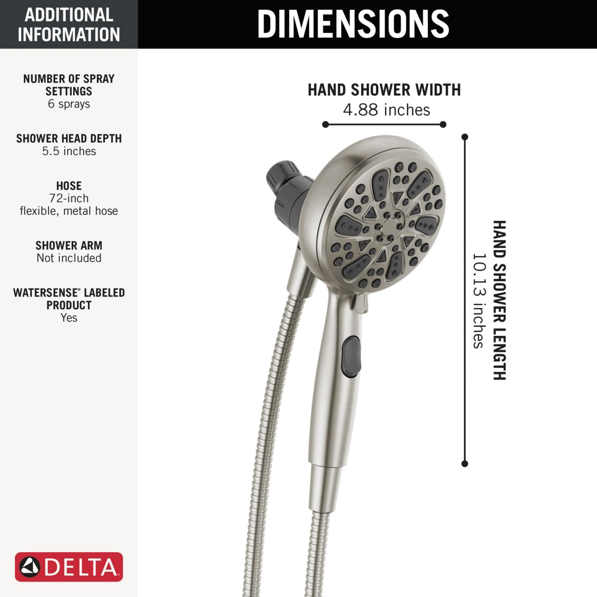 DELTA Universal Showering Components 6-Setting SureDock Magnetic Hand Shower — Satin Nickel