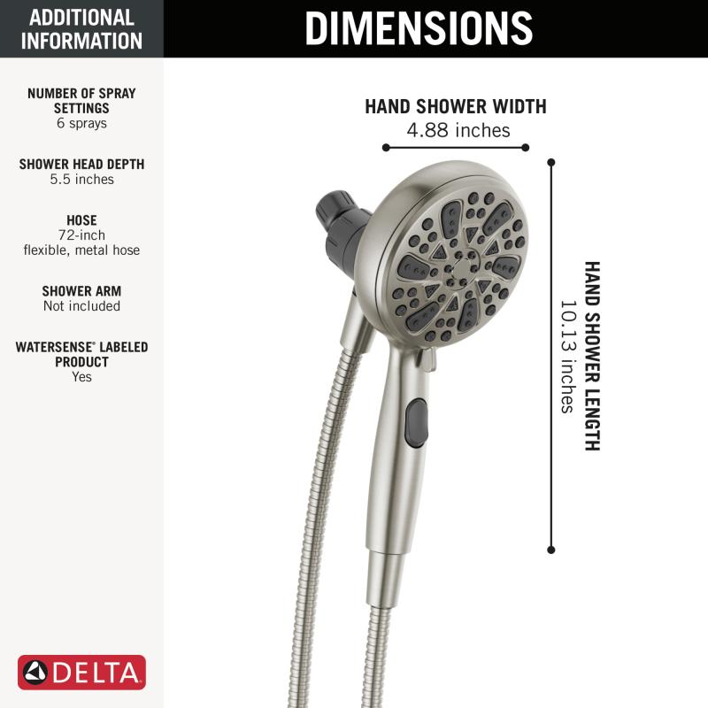 DELTA Universal Showering Components 6-Setting SureDock Magnetic Hand Shower — Satin Nickel