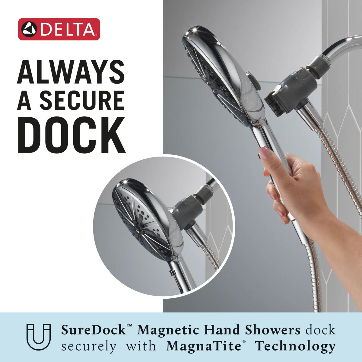 DELTA Universal Showering Components 6-Setting SureDock Magnetic Hand Shower — Chrome