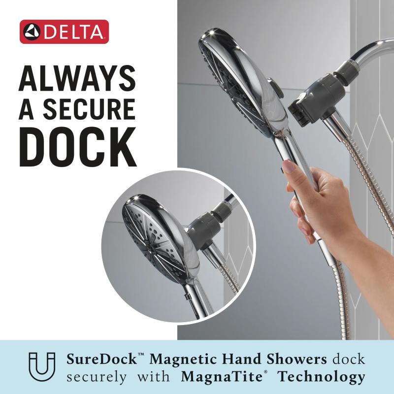 DELTA Universal Showering Components 6-Setting SureDock Magnetic Hand Shower — Chrome