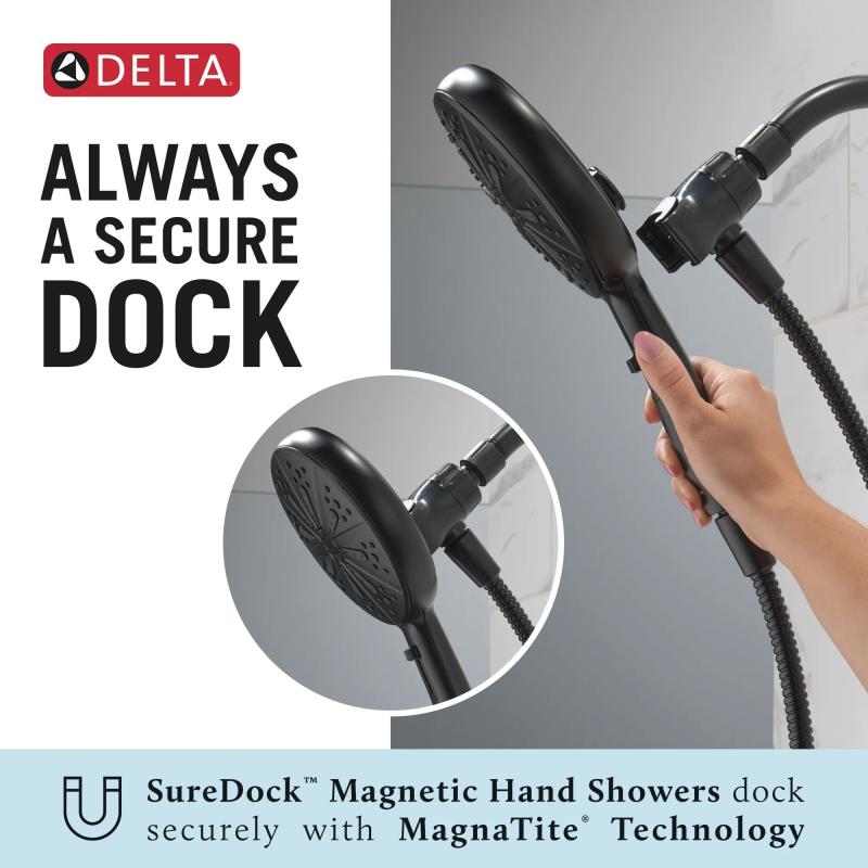 DELTA Universal Showering Components 6-Setting SureDock Magnetic Hand Shower — Matte Black